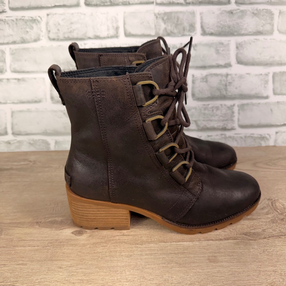 Sorel Cate Lace Ankle Boot Leather Brown Womens 9